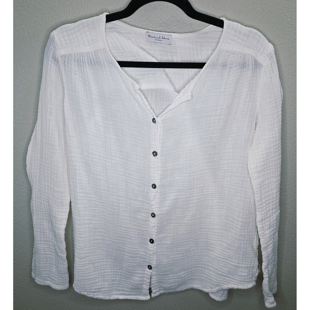 Michael Stars Gauze Button Front Top White XS